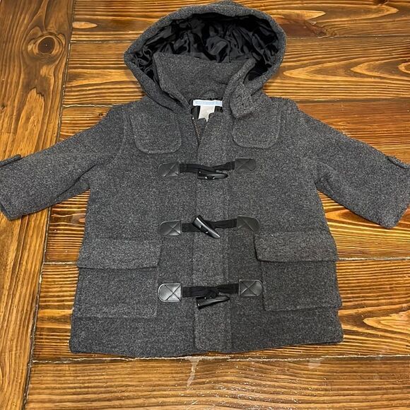 NWT Janie and Jack Dark Gray and Black Hooded Winter Toggle Pea Coat